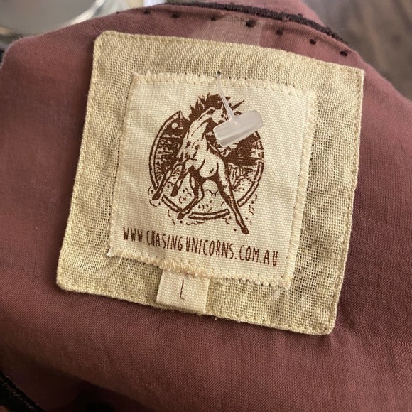 Chasing Unicorns Mauve Brown Cotton Voile Embroider 1970s Maxi Dress Large - Picture 8 of 10